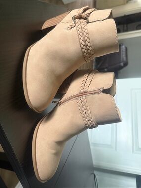 Sugar Taupe Braided Ankle Booties with Side Zip